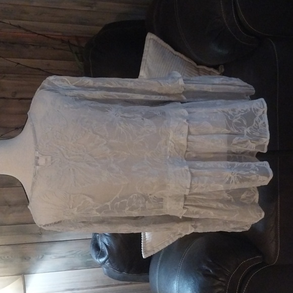 Sundance Gray Sheer Floral Lace Top Tunic Boho Bohemian Flowy Blouse Size L - Picture 5 of 9